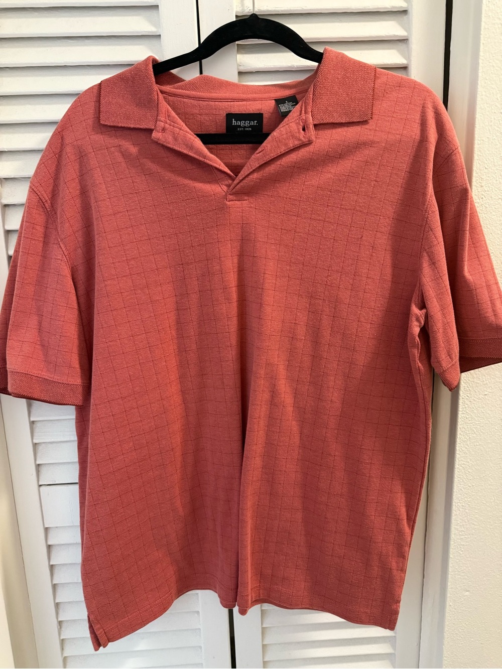 Haggar Men’s Short-Sleeve Polo Shirt in Coral Salmon Color